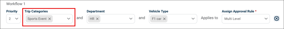 trip categories drop-down for workflow